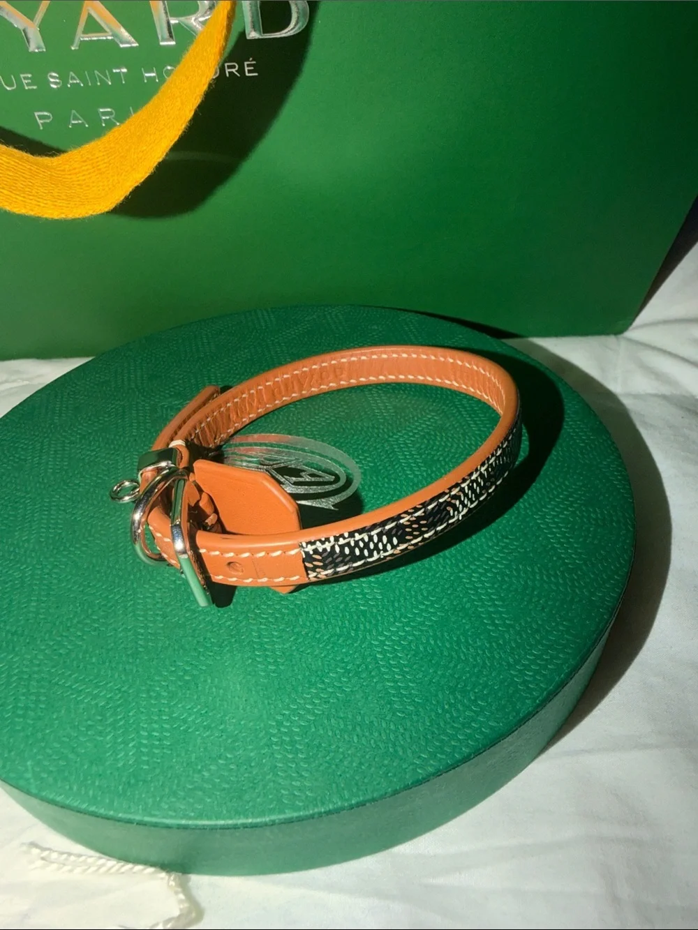 Goyard Tan and Black XS/S Cat Coller - Leather Accent
